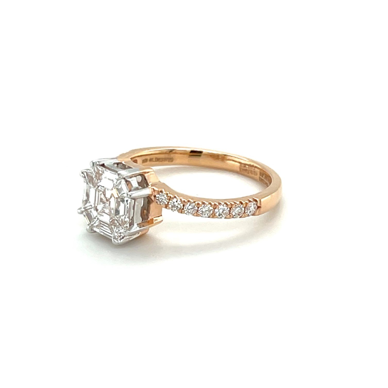 Twisted Emerald-Cut Diamond Ring in Rose Gold